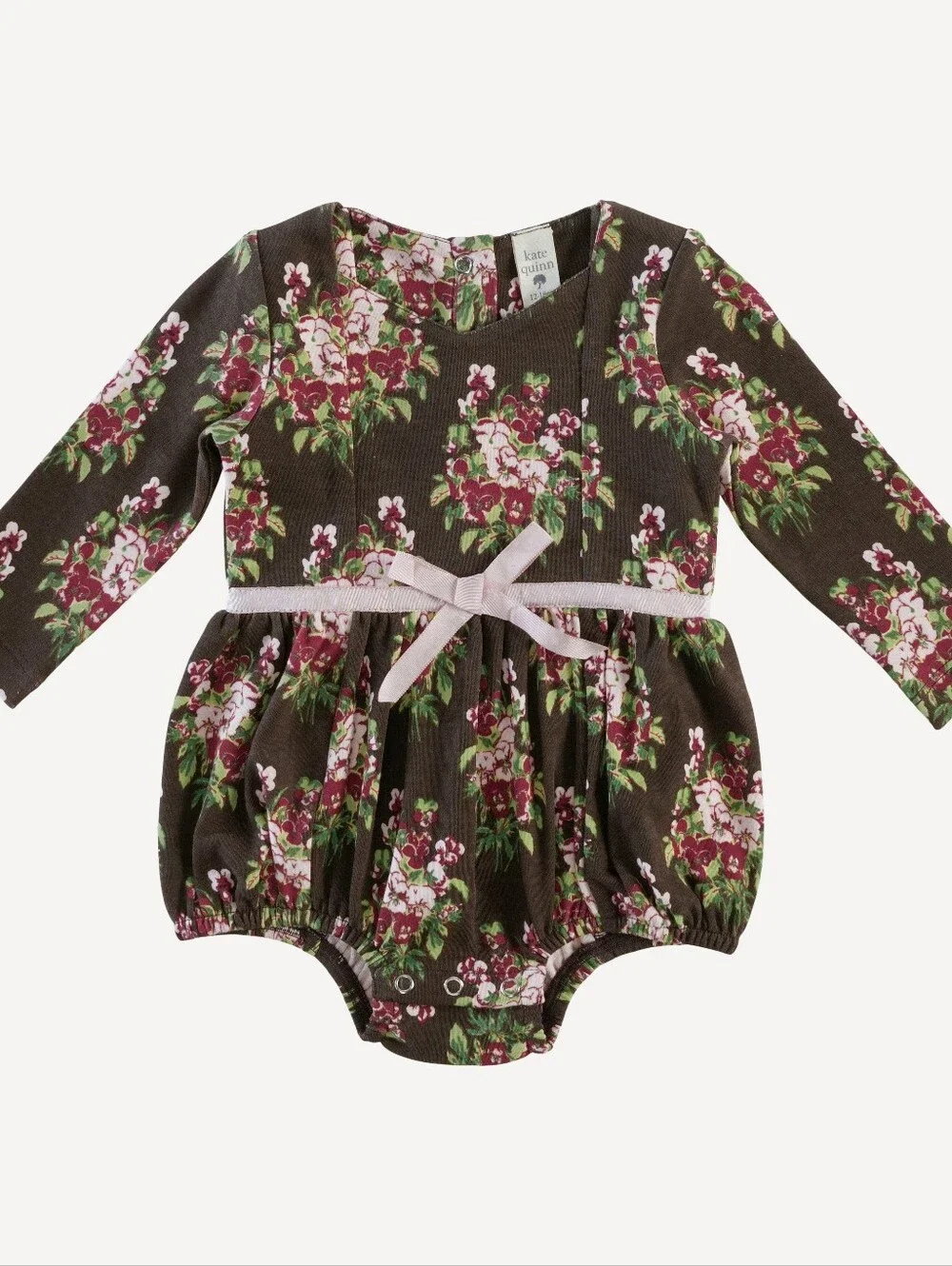 NWT 12-18M Kate Quinn longsleeve skinny bow bubble pink pansey organic cotton